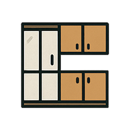 Découvrez notre icône d'aménagement de dressing, représentant un dressing moderne avec des étagères et des po