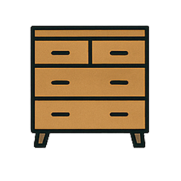 Cette icône représente une commode avec des tiroirs. Cette icône illustre une commode élégante avec plusieurs tiroi