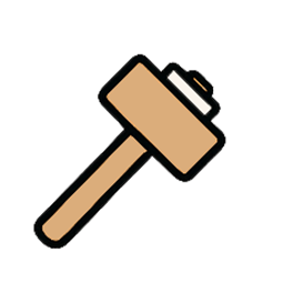 Cette icône illustrant un maillet avec une tête en bois et un manche. Cette icône représente un maillet, un outil ut