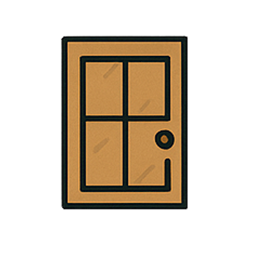 Cette icône montre une porte avec des panneaux en bois. Cette icône illustre une porte en bois, symbolisant la menuise